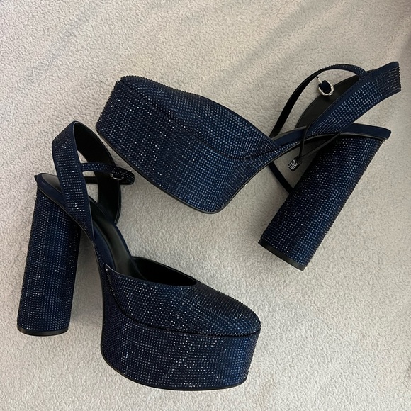 Zara Blue Rhinestone Platform Heels - Picture 1 of 8